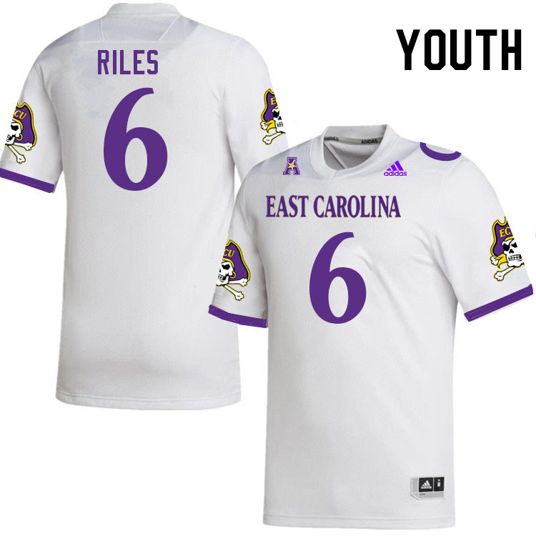 Youth #6 Desirrio Riles ECU Pirates College Football Jerseys Stitched-White